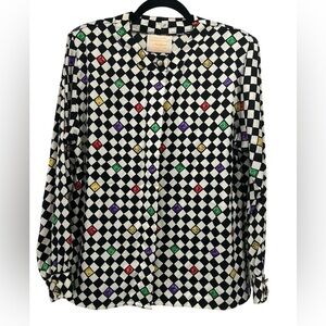 Vintage 80s Pendleton Country Sophisticates Checkerboard Jewel Print Blouse - 14